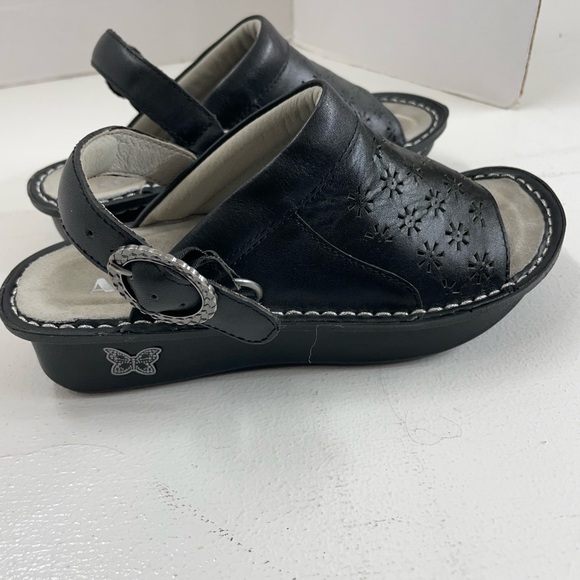 Alegria Black Floral Cutout Sandals - Picture 2 of 6